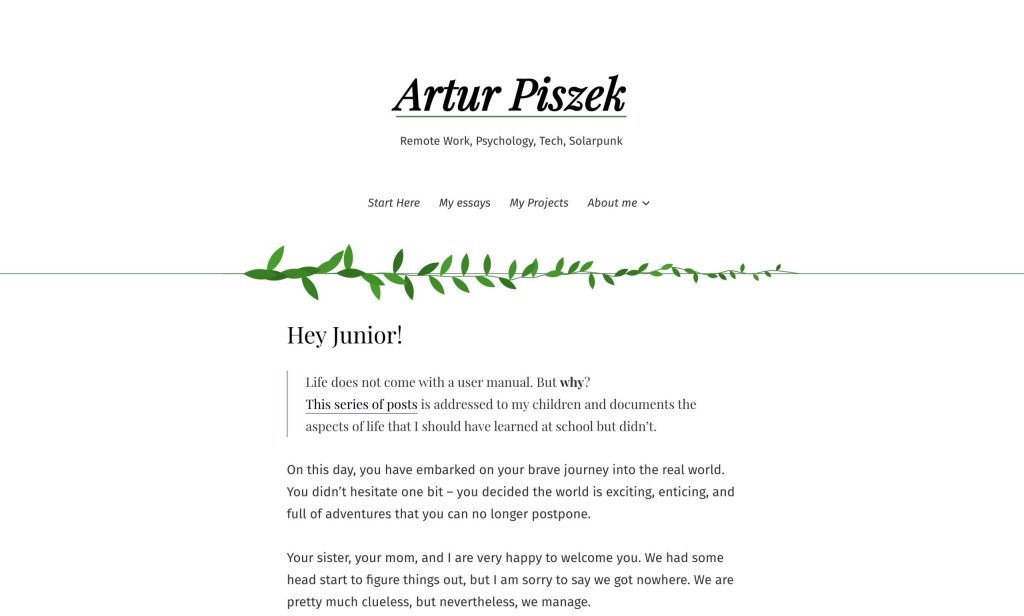 Screenshot of Artur's blog